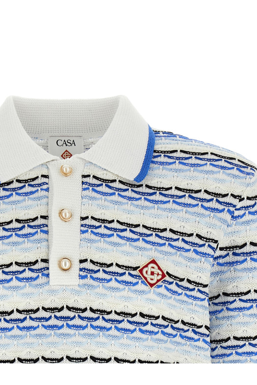 'Tuck Stitch Long Sleeve' polo shirt Blue