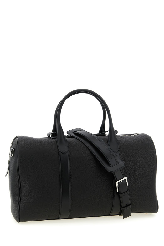 Medium leather duffel bag Black