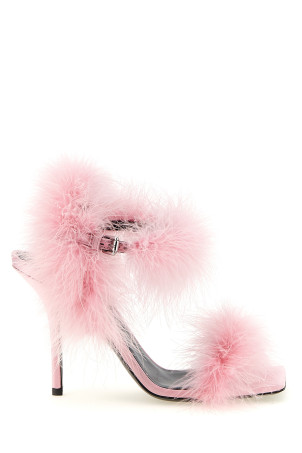 Satin sandals and feathers Pink