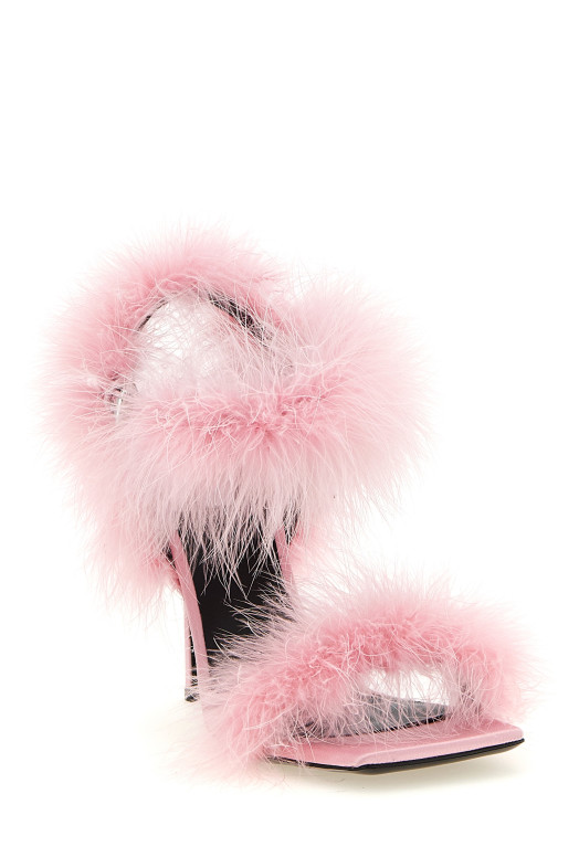 Satin sandals and feathers Pink