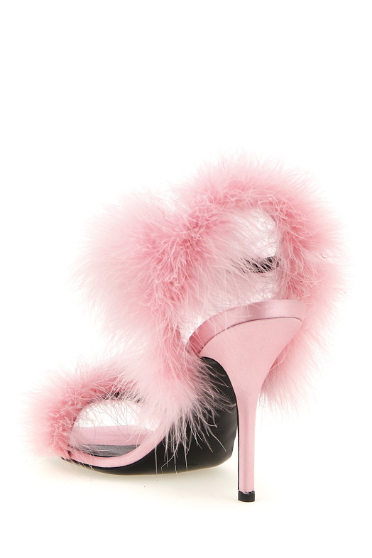 Satin sandals and feathers Pink