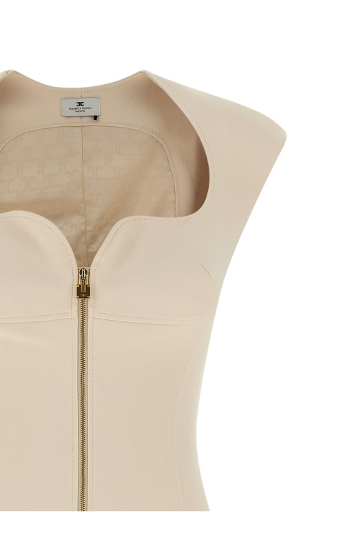 Heart-shaped neckline dress Beige