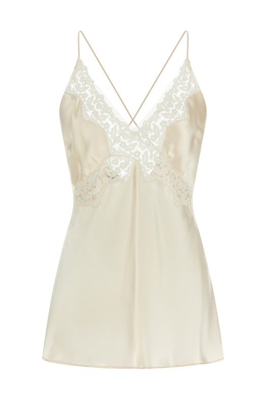 Satin and lace top Beige