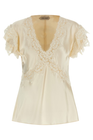 Satin and lace top Beige