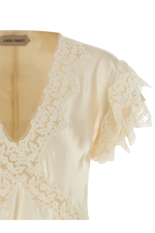 Satin and lace top Beige
