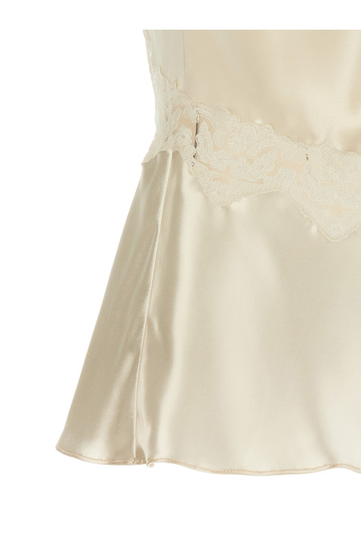 Satin and lace top Beige