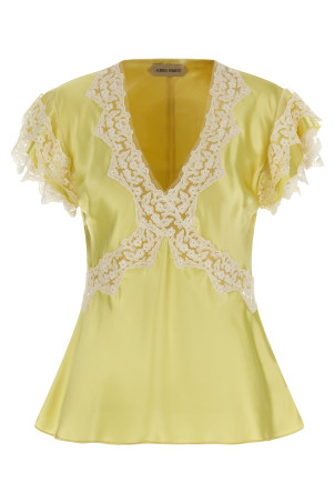 Satin and lace top Yellow