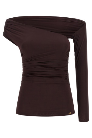 Asymmetrical neckline top Brown