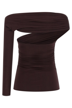 Asymmetrical neckline top Brown