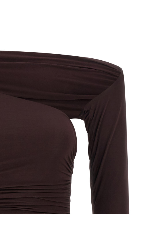 Asymmetrical neckline top Brown
