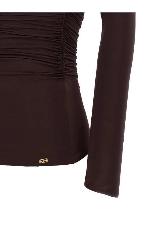Asymmetrical neckline top Brown