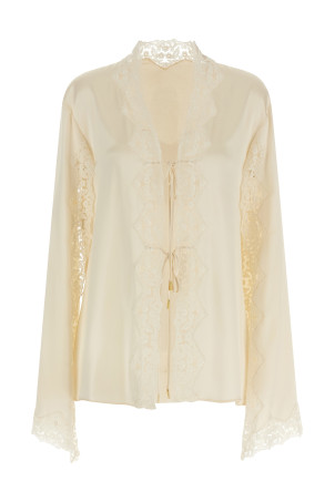 Satin and lace shirt Beige