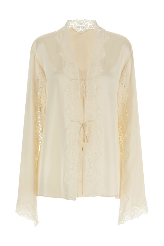 Satin and lace shirt Beige