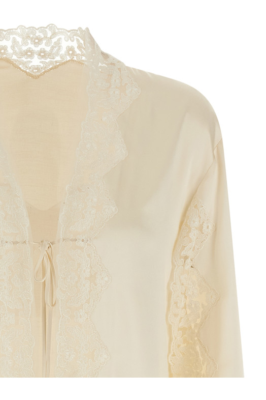 Satin and lace shirt Beige