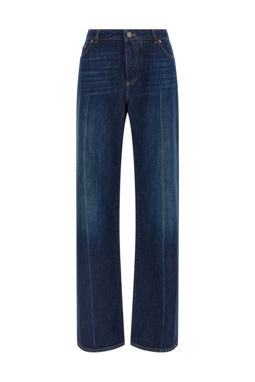 Stretched pleated trompe l'oeil jeans Blue