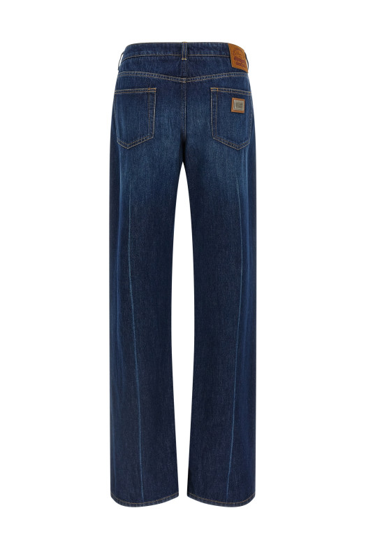 Stretched pleated trompe l'oeil jeans Blue