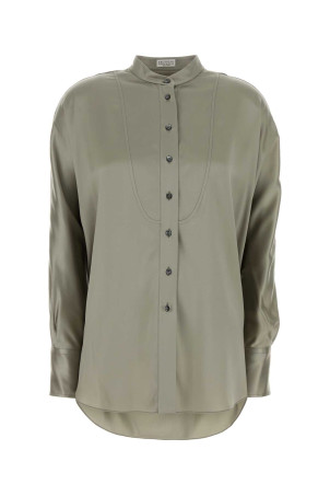 Sage green stretch satin shirt BRUNELLO CUCINELLI (M0C59MY906)