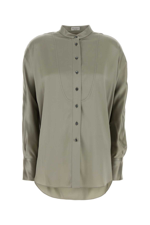 Sage green stretch satin shirt BRUNELLO CUCINELLI (M0C59MY906)