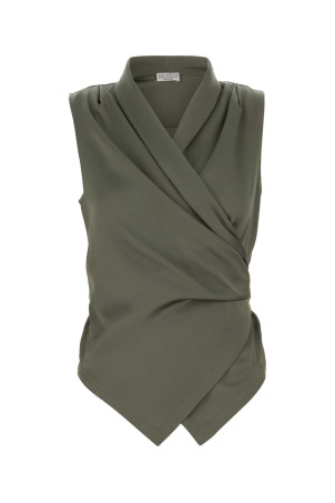 Sage green satin vest BRUNELLO CUCINELLI (MB179EG906)
