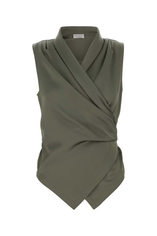 Sage green satin vest BRUNELLO CUCINELLI (MB179EG906)