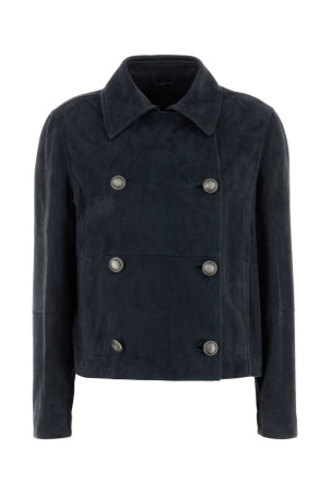Navy blue suede jacket BRUNELLO CUCINELLI (MPCAI7429)