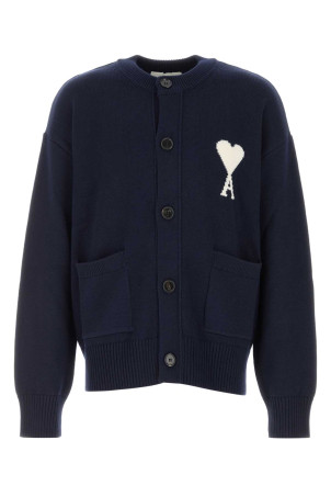 Navy blue wool blend cardigan AMI (UKC381KN0156)