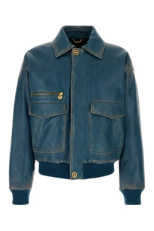 Blue leather jacket VERSACE (10217531A16056)
