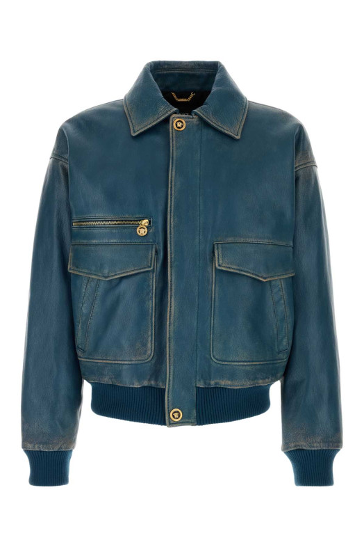 Blue leather jacket VERSACE (10217531A16056)