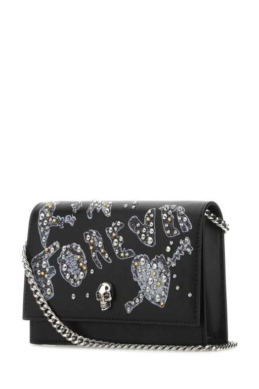 Black leather small Skull clutch Black ALEXANDER MCQUEEN (61308816X55)