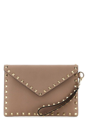 Antiqued pink leather Rockstud clutch Beige VALENTINO GARAVANI (6W2P0P87VSH)