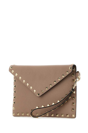 Antiqued pink leather Rockstud clutch Beige VALENTINO GARAVANI (6W2P0P87VSH)
