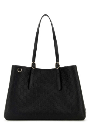 Black leather large GG Emblem shopping bag Black GUCCI (815213AAFDV)