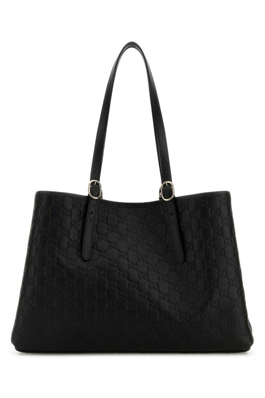 Black leather large GG Emblem shopping bag Black GUCCI (815213AAFDV)