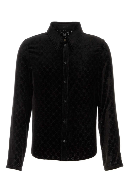 Black stretch velvet shirt Black GUCCI (860674ZAUS4)