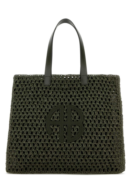 Army green crochet large Rio shopping bag ANINE BING (A1311823)