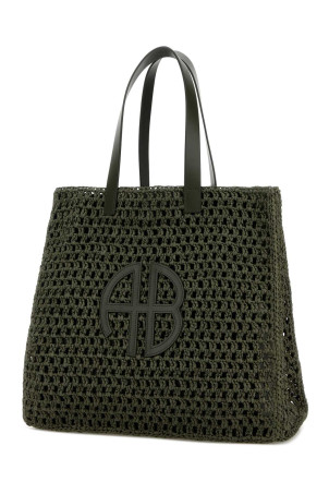 Army green crochet large Rio shopping bag ANINE BING (A1311823)