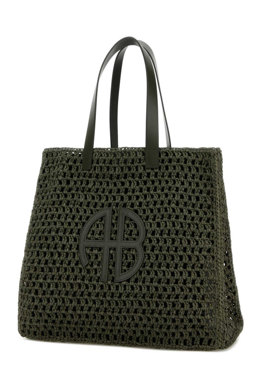Army green crochet large Rio shopping bag ANINE BING (A1311823)