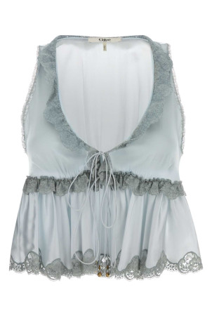 Pastel light-blue satin top CHLOE (CH25WHT24008)