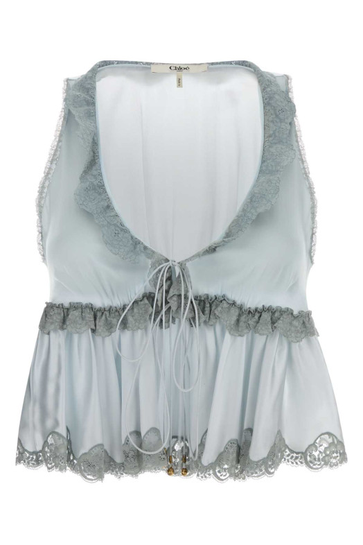 Pastel light-blue satin top CHLOE (CH25WHT24008)