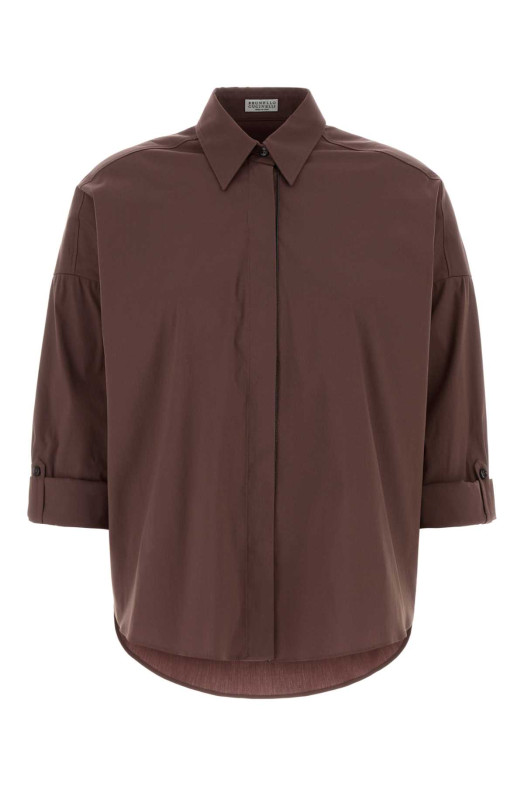 Chocolate stretch poplin shirt BRUNELLO CUCINELLI (M0091MA636)