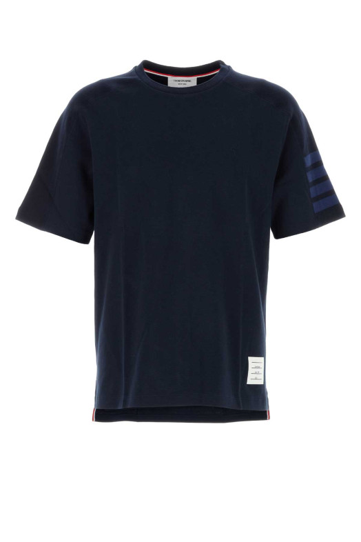Navy blue cotton t-shirt Black THOM BROWNE (MJS246A07323)