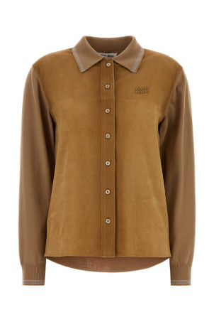 Camel wool and suede cardigan MIU MIU (MMF01RSOOO18TK)
