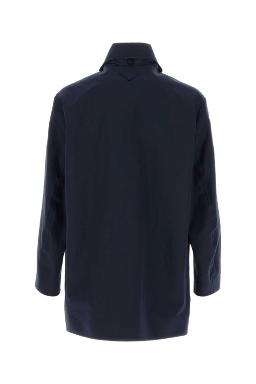Navy blue poplin overcoat Blue PRADA (SGD099SOOO1Z8Z)