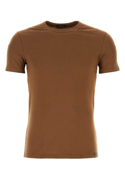 Brown stretch cotton blend t-shirt TOM FORD (T4M081040)