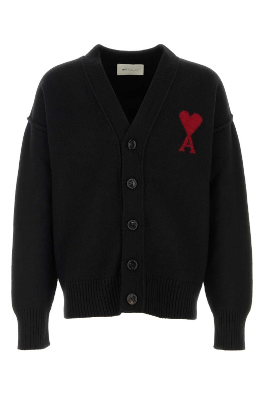 Black wool cardigan White AMI (UKC367018)