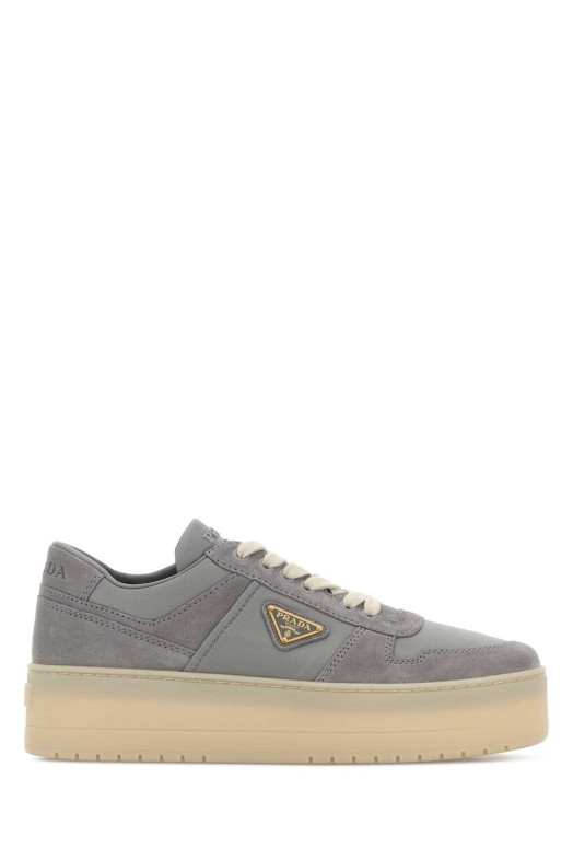 Grey fabric and suede Downtown Bold sneakers PRADA (1E792MFBC50ZJM)