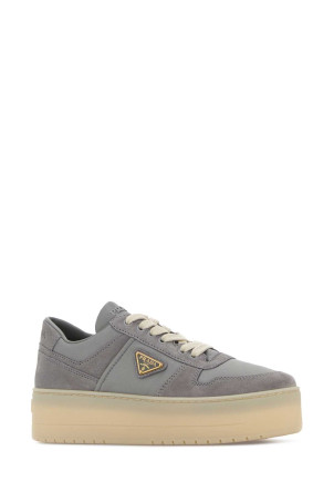 Grey fabric and suede Downtown Bold sneakers PRADA (1E792MFBC50ZJM)