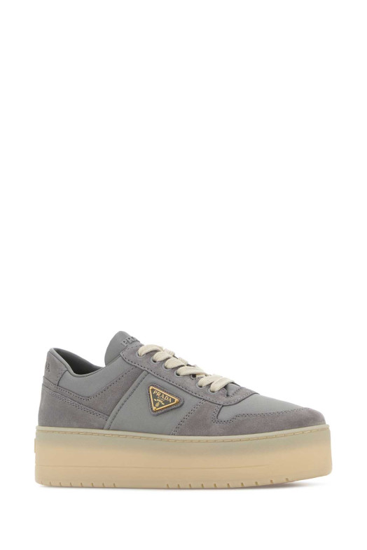 Grey fabric and suede Downtown Bold sneakers PRADA (1E792MFBC50ZJM)