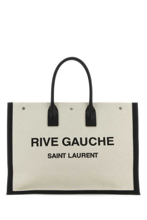 Sand canvas large Rive Gauche shopping bag White/Black SAINT LAURENT (509415FAAVU)
