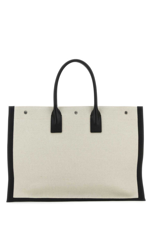 Sand canvas large Rive Gauche shopping bag White/Black SAINT LAURENT (509415FAAVU)